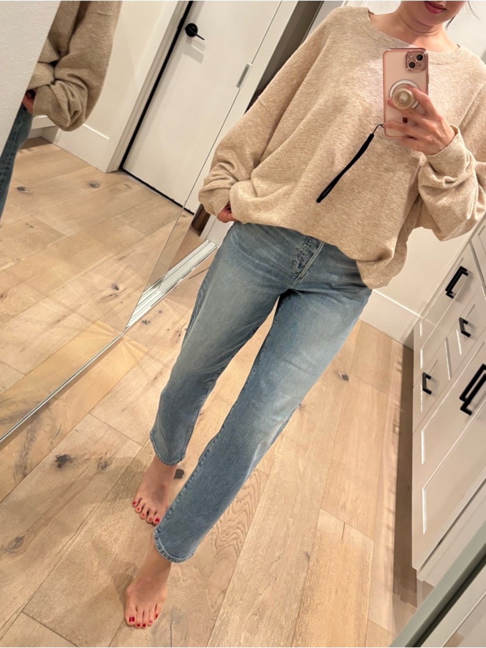 Jenni Kayne Beige Oatmeal Oversized Crewneck Sweater